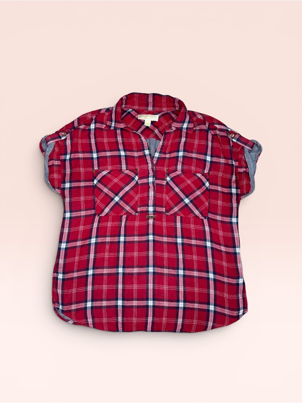 MICHAEL Michael Kors red plaid cap-sleeve blouse